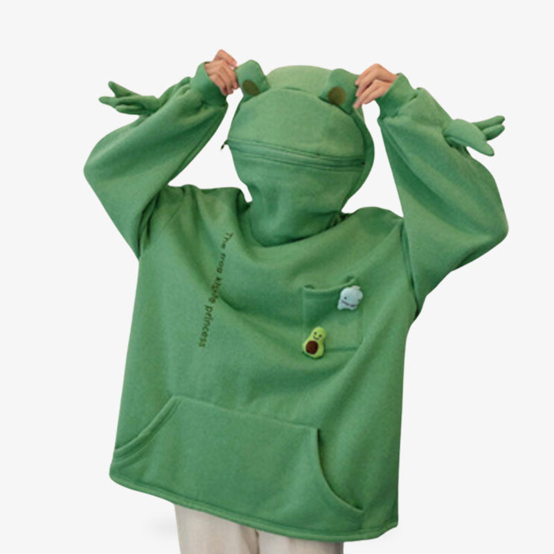 Sudadera de rana kawaii hecha de algodón cómodo con un diseño tierno de rana, perfecta para añadir un toque divertido
