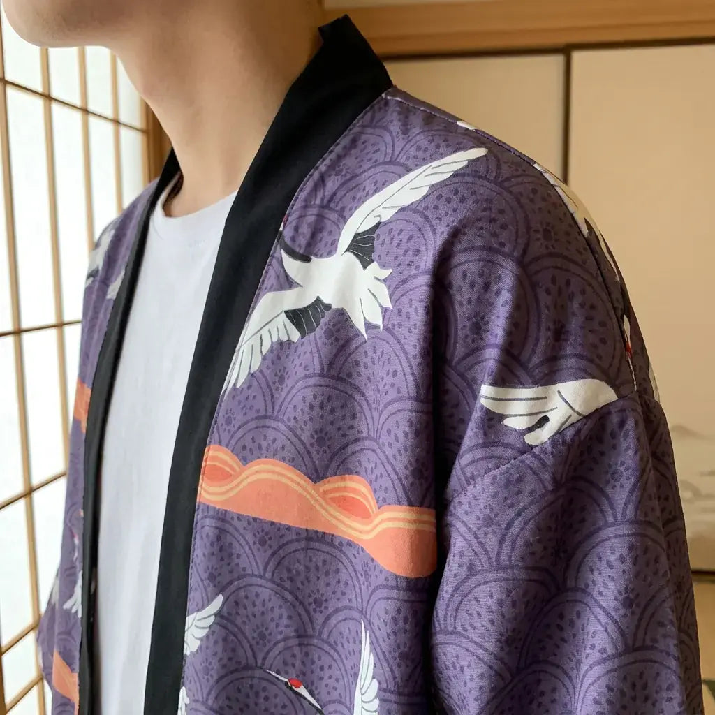 Primer plano del tejido y la manga del haori tokyo