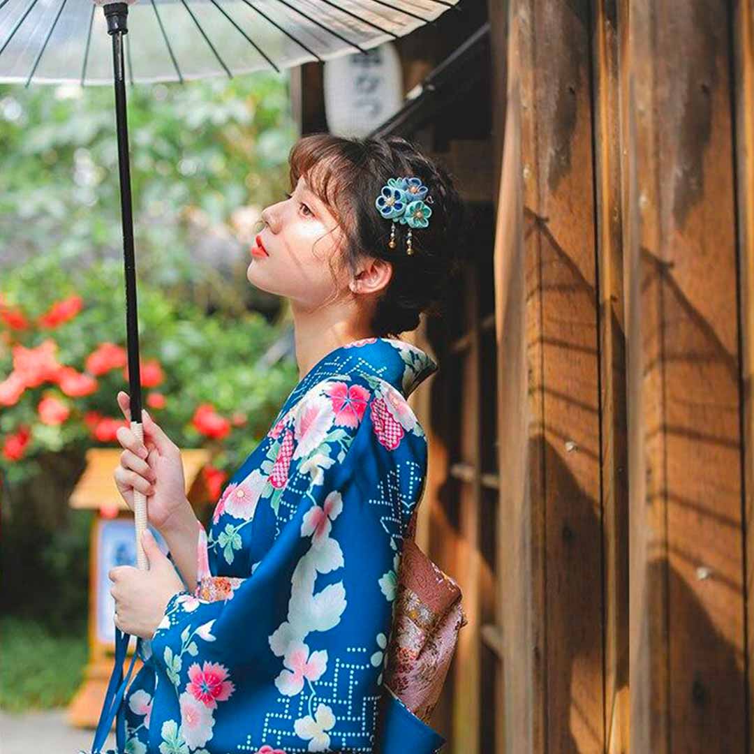 Vestido kimono estampado tradicional japonés