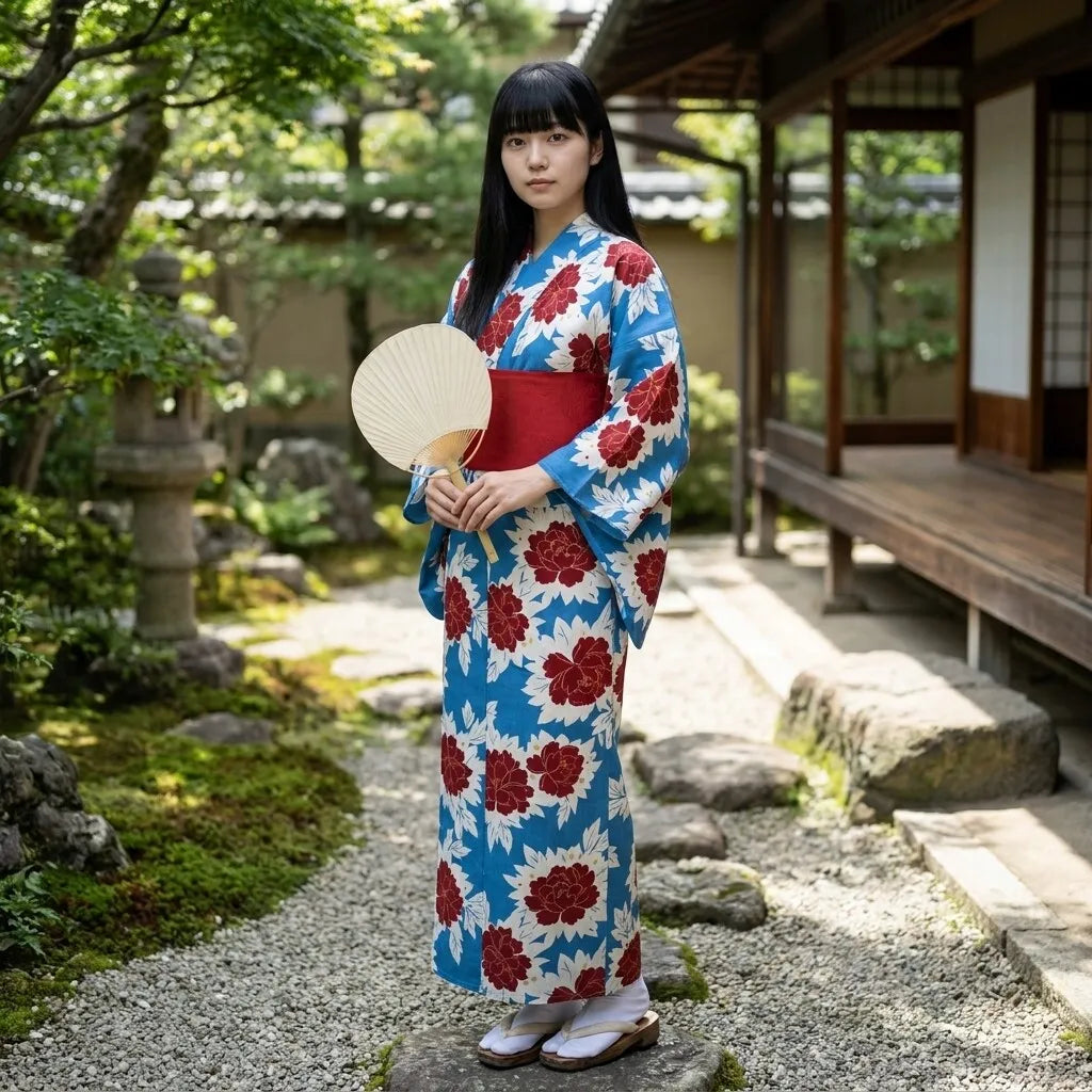 Yukata Mujer Azul vista frontal