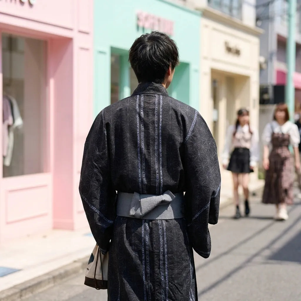 Yukata Negro Hombre vista frontal