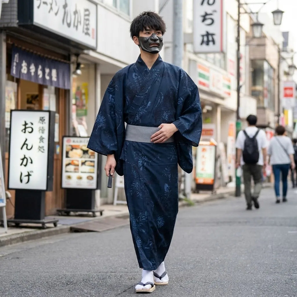 Yukata Negro Hombre vista frontal