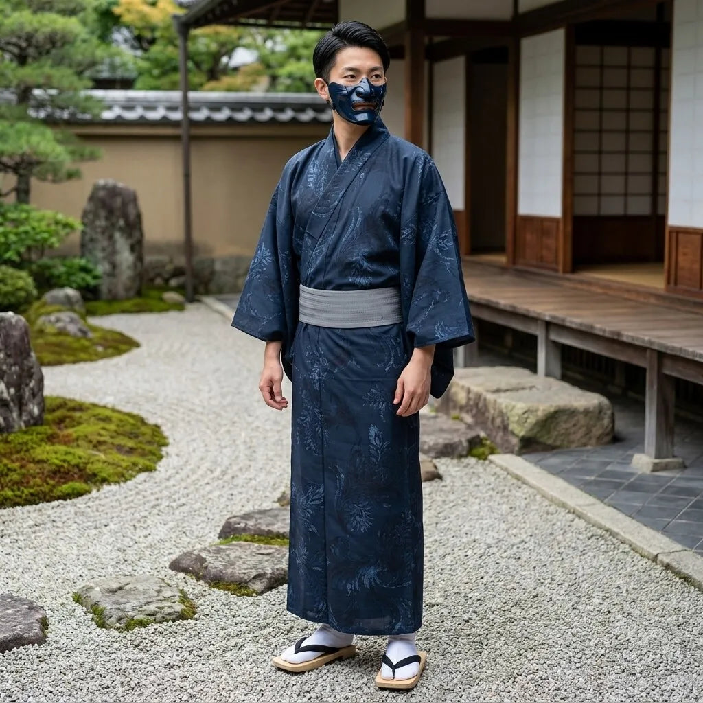 Yukata Negro Hombre vista posterior