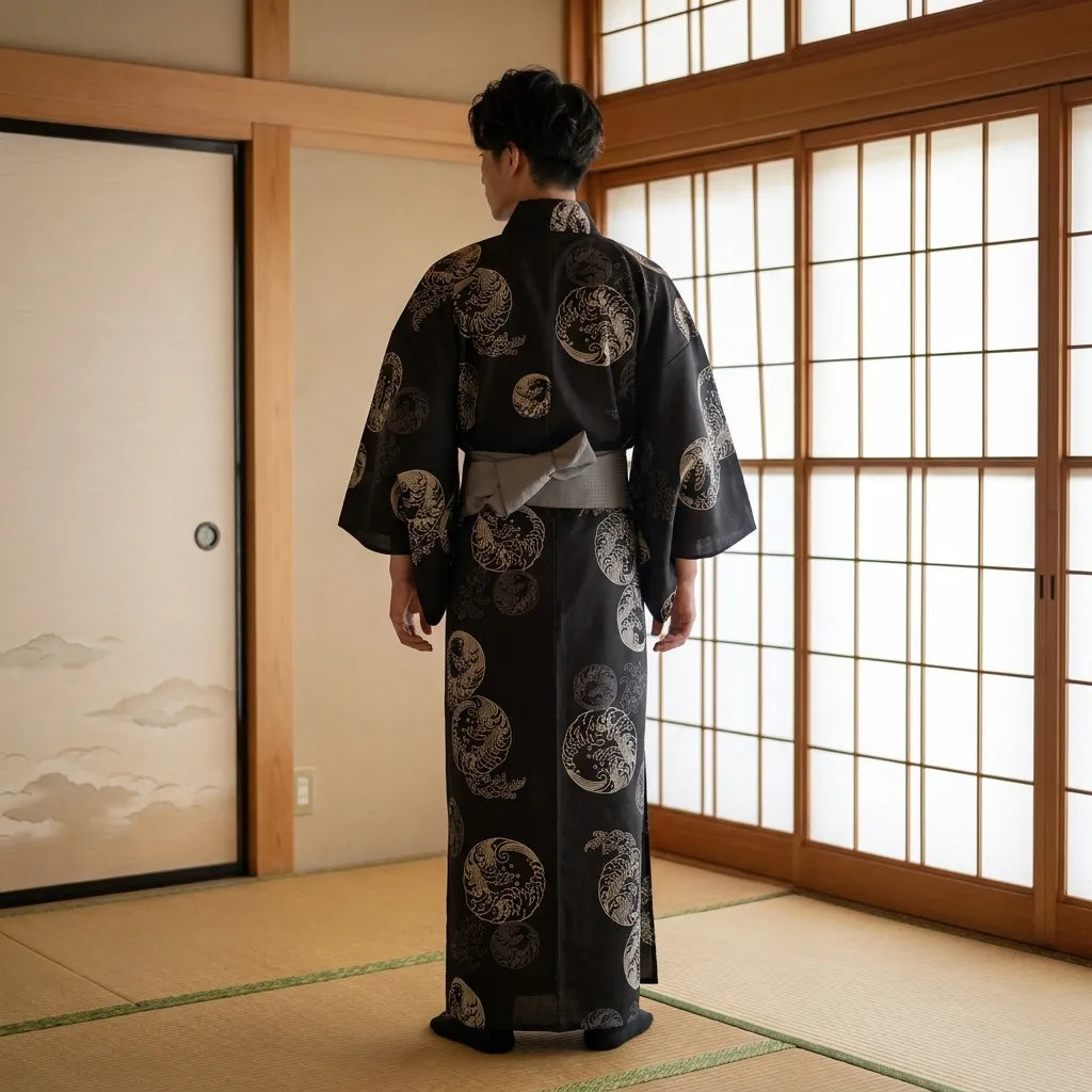 Yukata Negro Hombre vista frontal