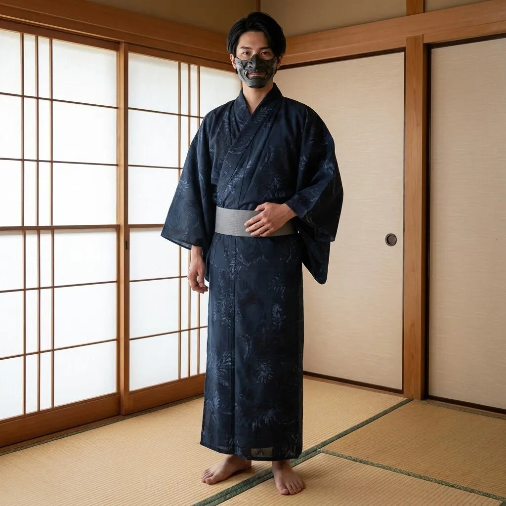 Yukata negro hombre con mangas anchas