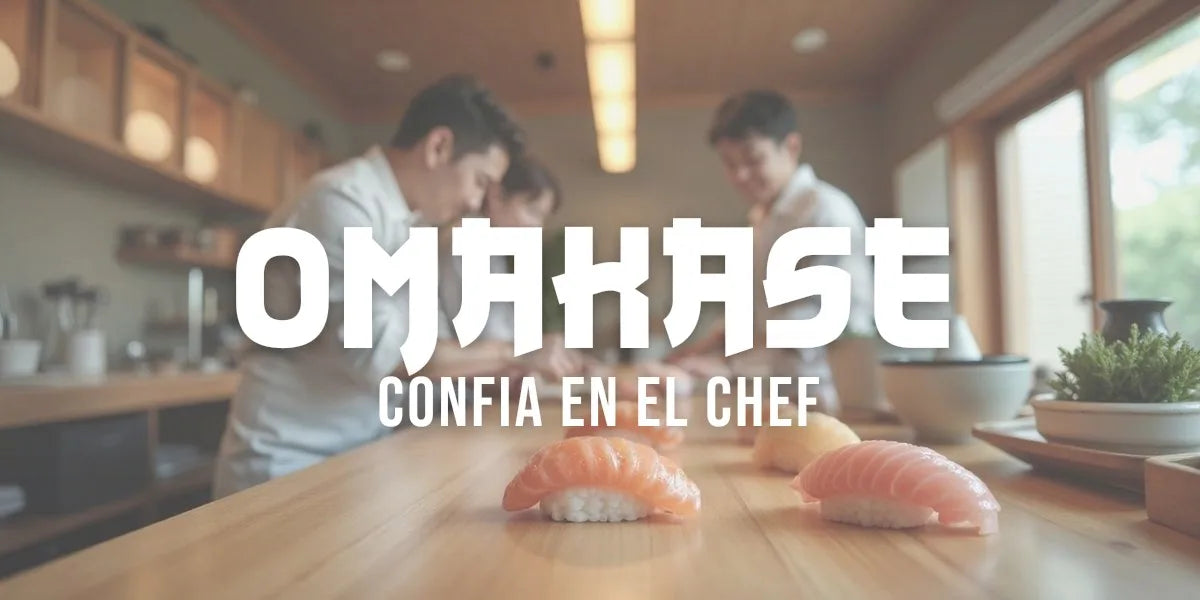 Chef japones sirviendo un nigiri en la barra durante un menu omakase