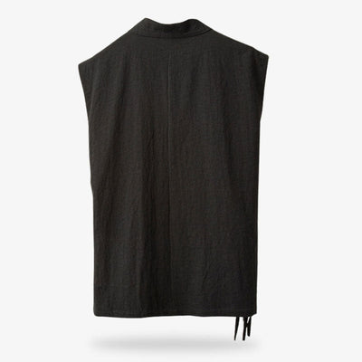 Camiseta vintage japonesa confeccionada con tejido de lino y algodón. Camiseta japonesa negra sin mangas