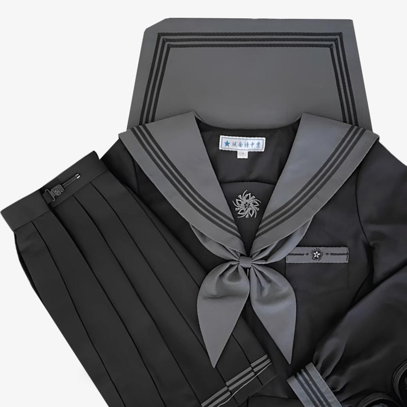 Uniforme marinero japonés negro y gris con cinta