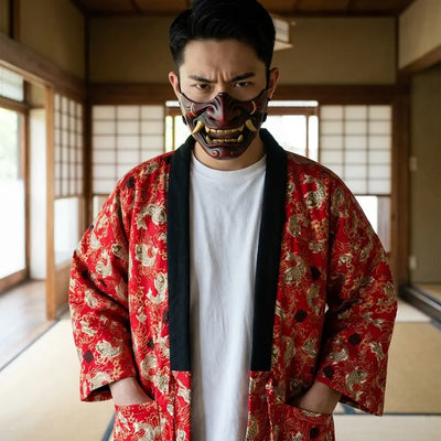 Estilo de abrigo japonés tradicional con hanten