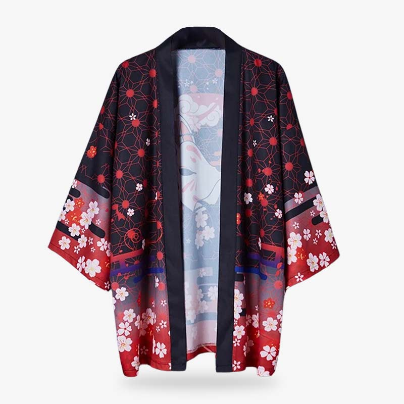 Detalle de flores de cerezo bordadas en abrigo kimono mujer