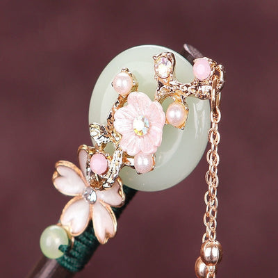 Adorno de pelo sakura japonés con cadena y colgante de flores