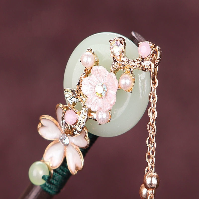 Adorno de pelo sakura japonés con cadena y colgante de flores