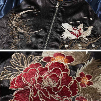 Artesanía textil japonesa aplicada a una chaqueta bordada con motivo animal