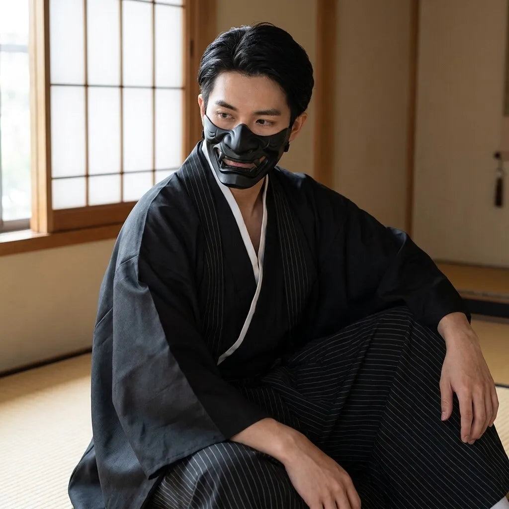 Atuendo inspirado en el samurái con kimono y obi