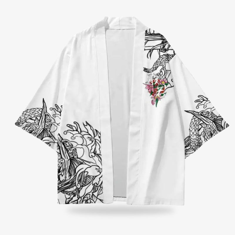 Chaqueta blanco kimono oni con estampado irezumi