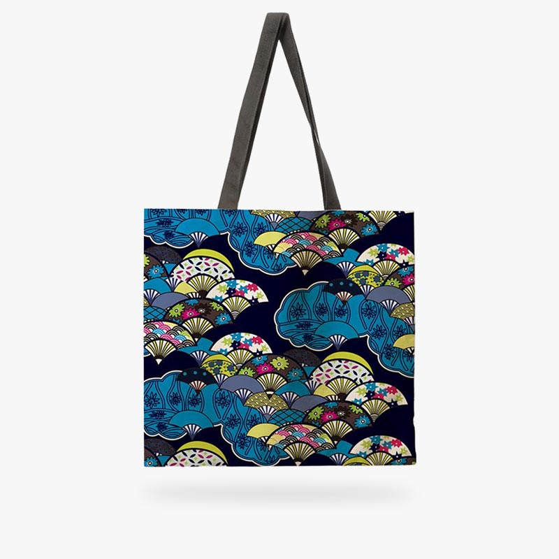 Bolsa tote de estilo japonés con estampado de abanicos tradicionales