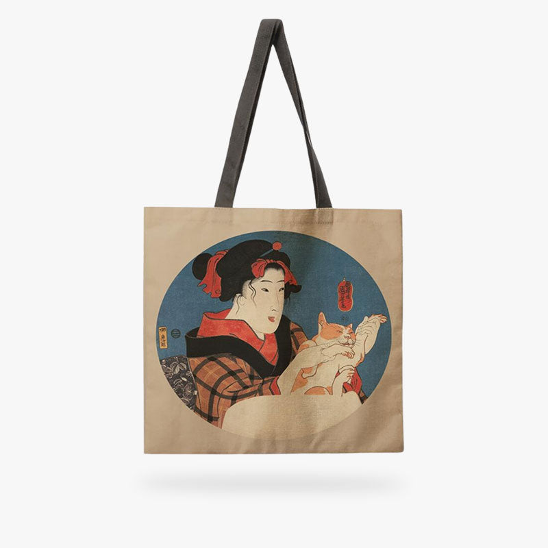 Bolso geisha de lienzo con estampado tradicional japonés para el día a día