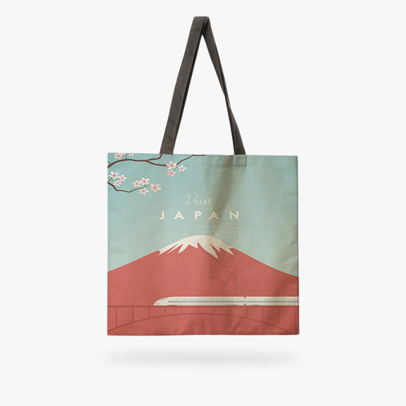 Bolso japonés tote con estampado del Monte Fuji, mezcla de tradición y estilo moderno