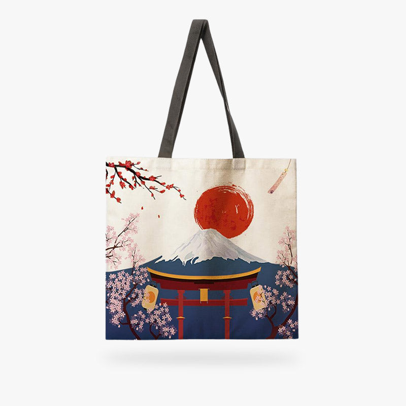 Bolso japonés tote de lona con estampados que celebran el patrimonio y los paisajes de Japón