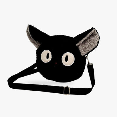 Bolso kawaii negro con forma de cabeza de gato y material suave afelpado