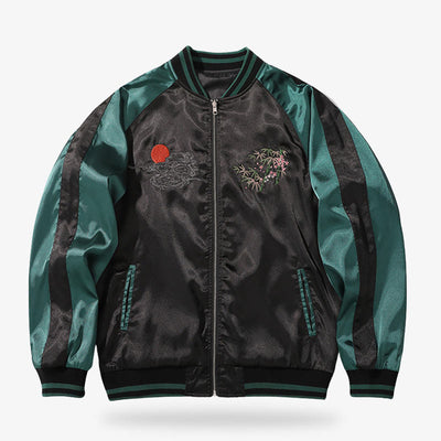 Chaqueta bomber con bordado floral y tigre que combina fuerza y belleza