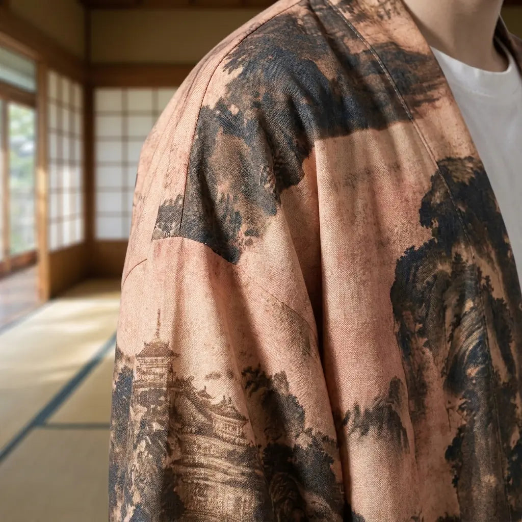 Detalle del bordado en la espalda de un haori japonés