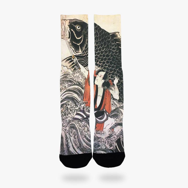 Calcetines Koi Samurai con estampado Ukiyo-e de un guerrero y una carpa