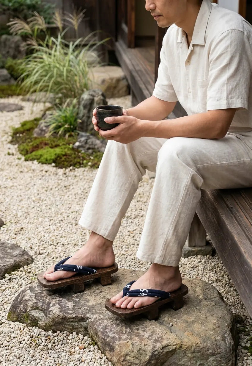 Sandalias geta llevadas con calcetines tabi blancos
