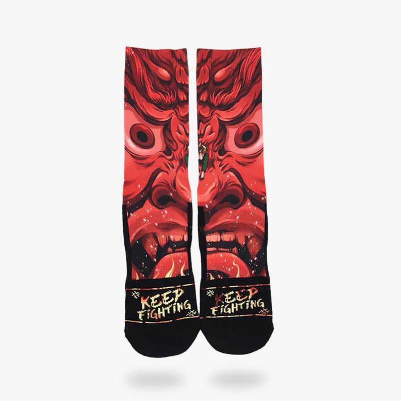 Calcetín tabi japonés con estampado de demonio oni rojo