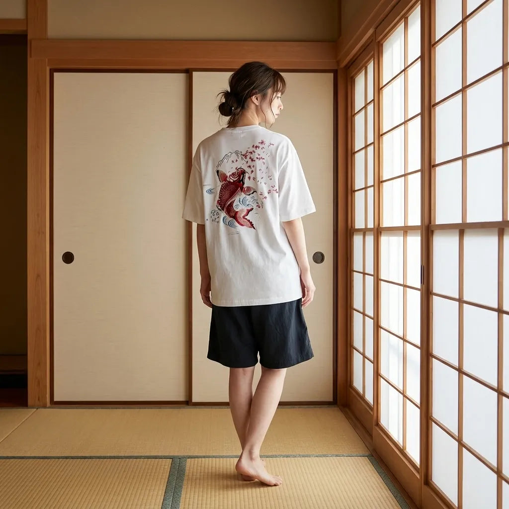 Camisa japonesa con motivo de carpa koi