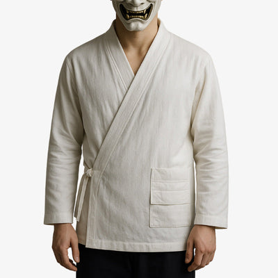 Camisa samue japonesa con cuello tradicional y corte relajado, ideal para el día a día