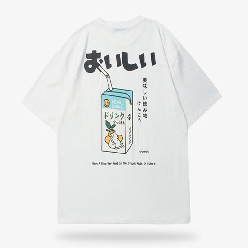 Camiseta japonesa de algodón con tinta serigrafiada