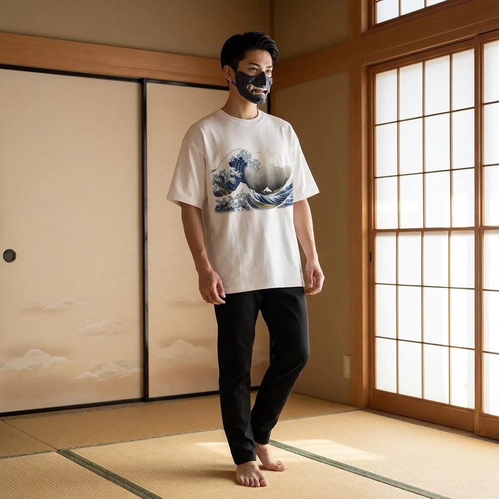 Camiseta japonesa hombre con estampado artístico