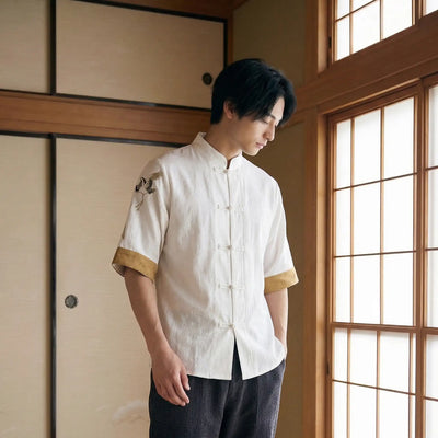 Camiseta japonesa de cuello Mao para hombre