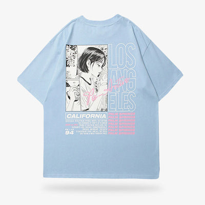 Camiseta manga azul con estampado de chica japonesa
