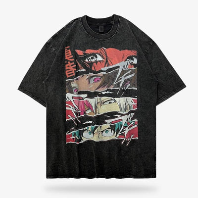 Camiseta manga con ojos de personajes de anime en algodón negro