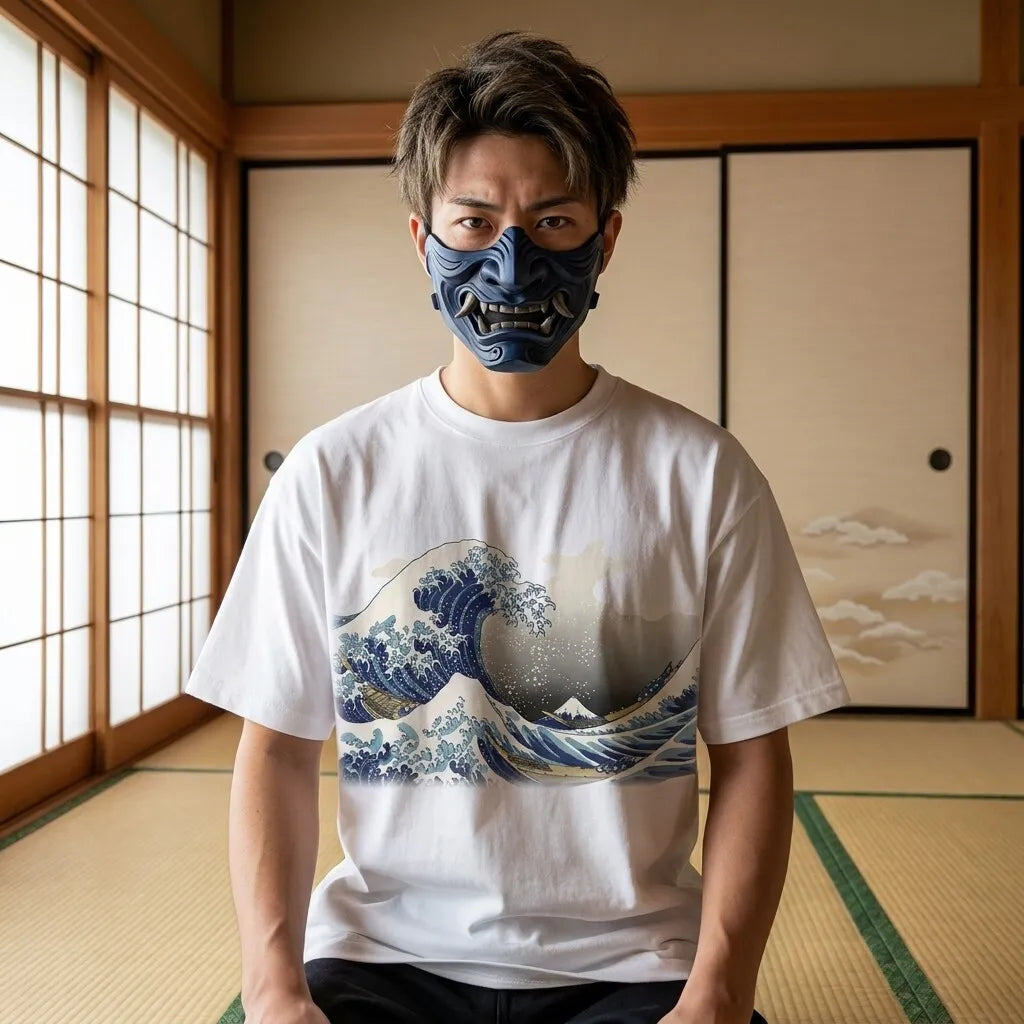 Camiseta ola kanagawa blanca de algodón