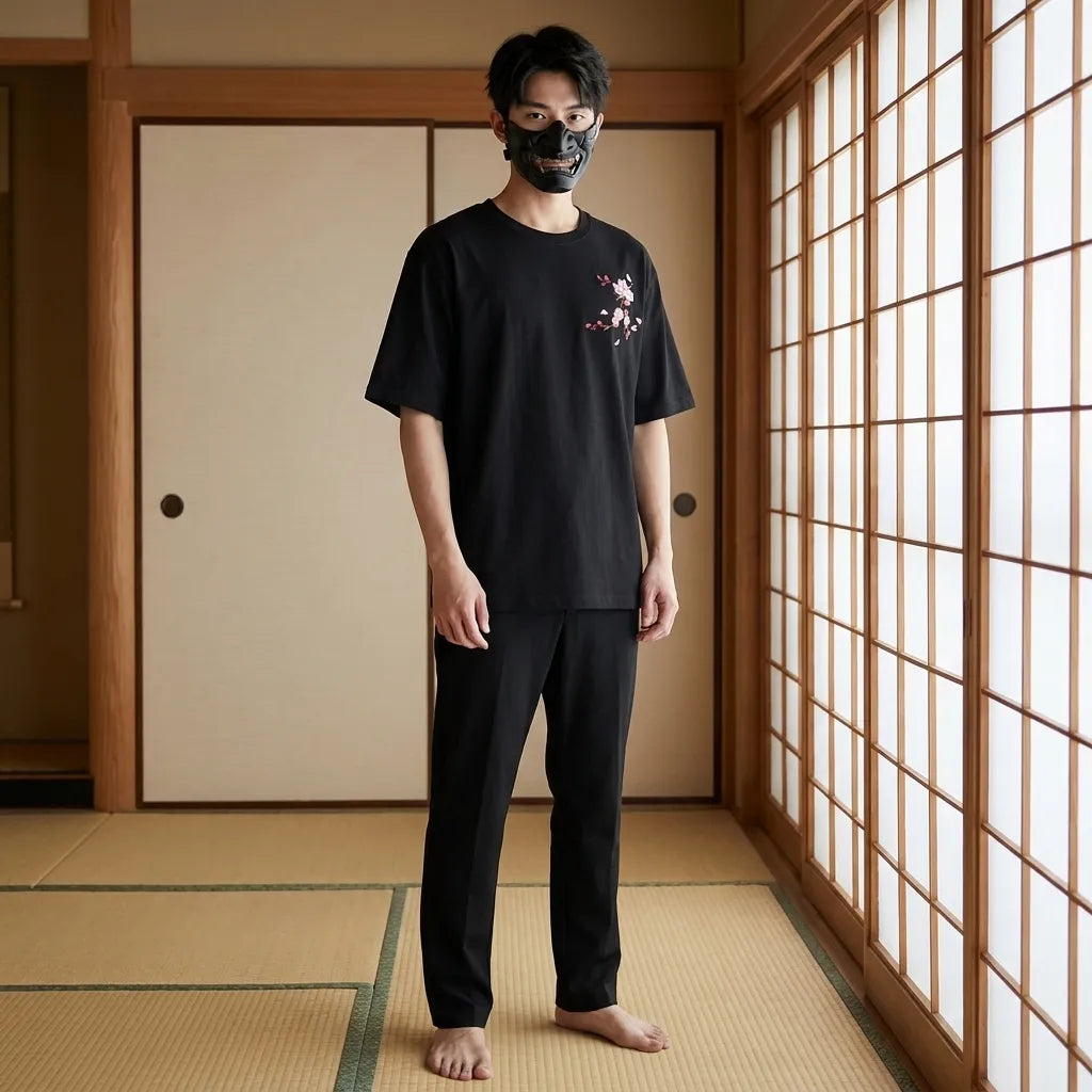 Camiseta Sakura bordada negra