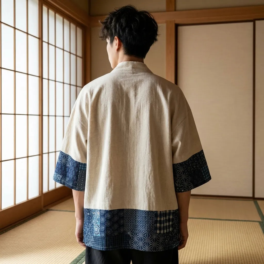 Chaleco tipo kimono para hombre con motivo Asanoha