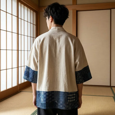 Chaleco tipo kimono para hombre con motivo Asanoha