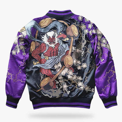 Chaqueta bomber japonesa tradicional con máscara y diseños intrincados