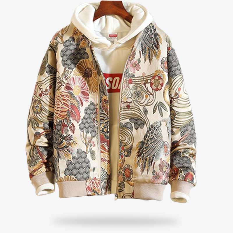 Esta chaqueta bomber sukajan japonesa tiene motivos de la naturaleza