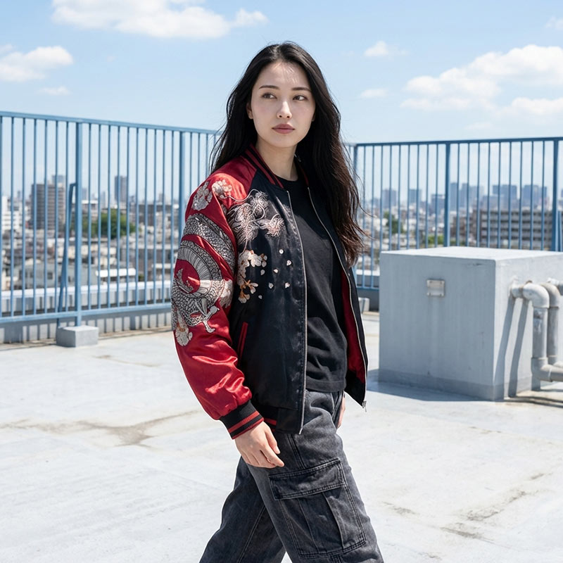 Chaqueta dragón bordado a mano estilo japonés
