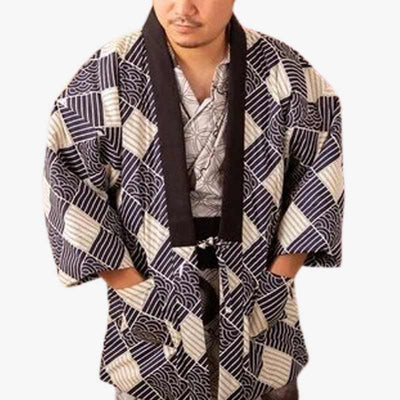 Chaqueta hanten de algodón cálida con estampado de motivos wagara japoneses