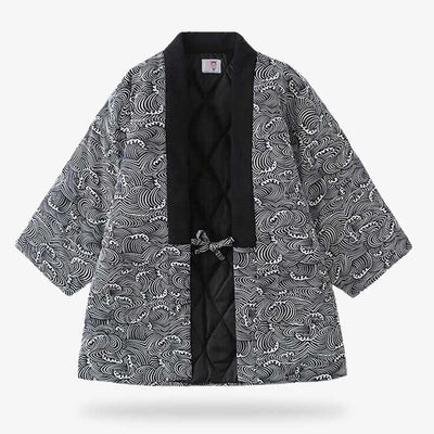 Chaqueta hanten con franja negra en el cuello en V