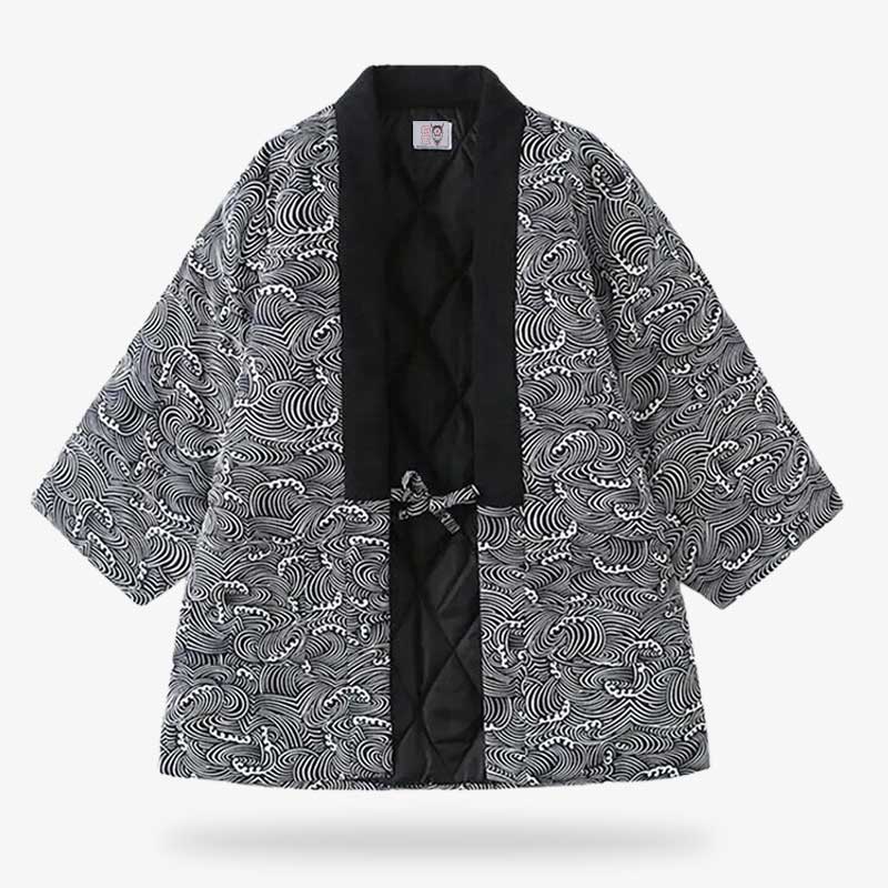 Chaqueta hanten con franja negra en el cuello en V