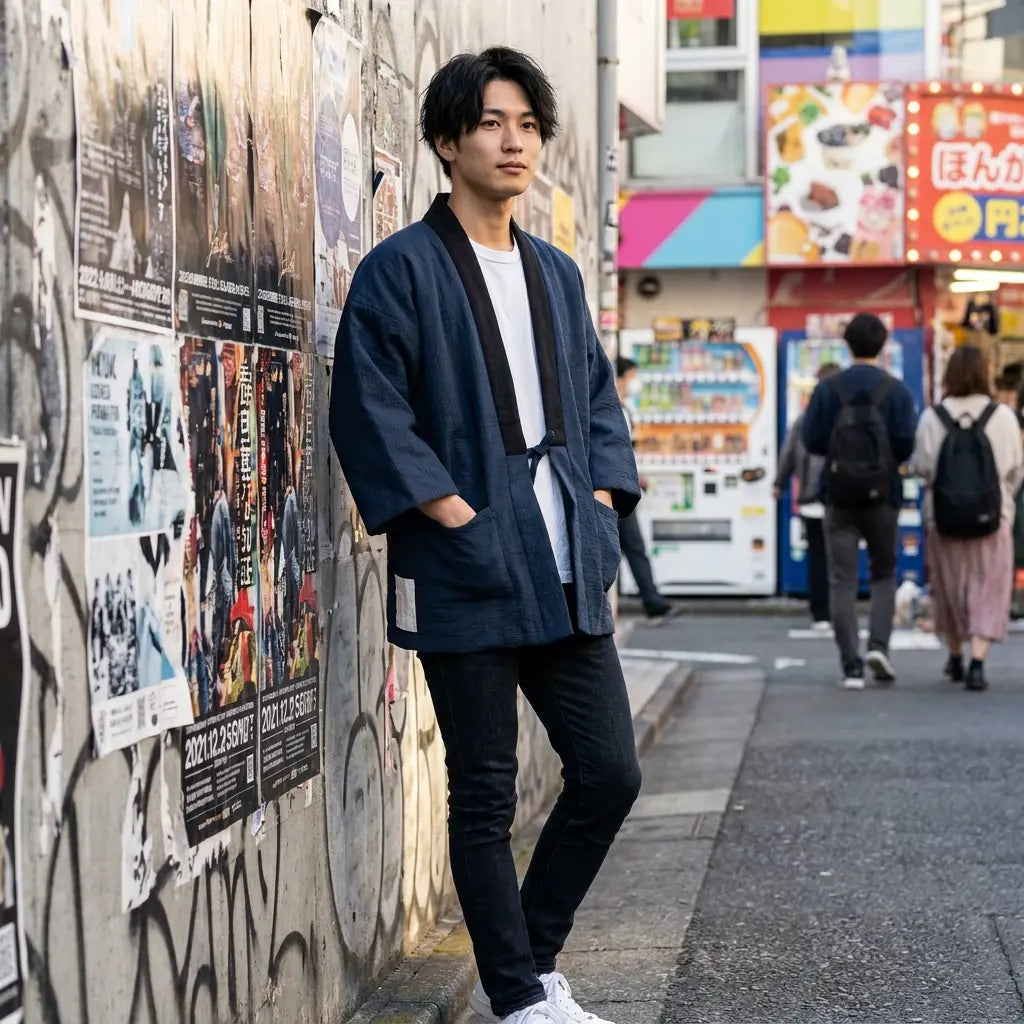 Chaqueta hanten hombre estilo casual japonés