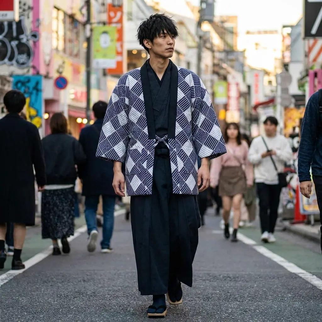 Textura de algodón acolchado de la chaqueta japonesa