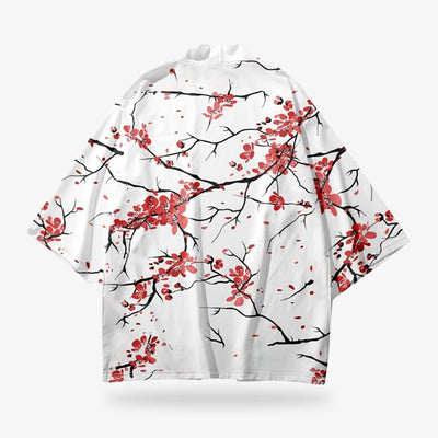 Chaqueta kimono blanca con estampado floral de flores de cerezo