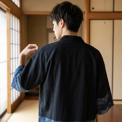 Chaqueta kimono haori floral vista trasera con estampado wagara
